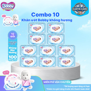 (Nhiều miếng) Thùng 18 Gói Khăn giâys ướt Bobby không mùi/có mùi 100 miếng/gói (Xanh/hồng)