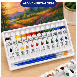 Bộ màu vẽ Acrylic G-Star 12 màu 12ML kèm cọ vẽ tuýp màu vẽ được trên nhiều chất liệu