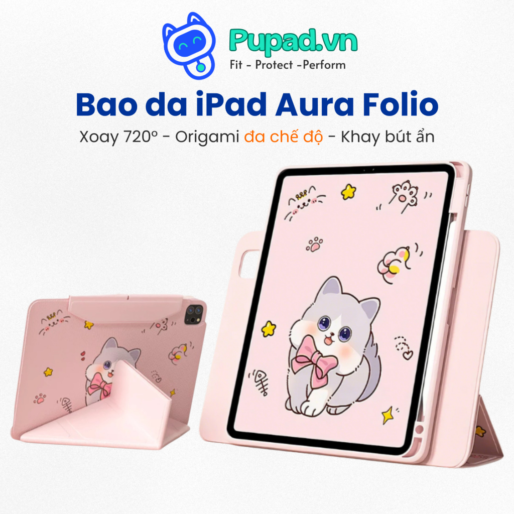 Bao Da iPad Xoay 720° Aura Folio PUPAD P08 - Origami Đa Chế Độ Cho A16 Gen 10/11 Air 4/5/6/7 Pro 11