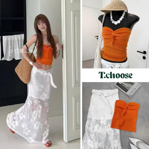 Set áo quây cam + chân váy ren dài kèm betl 28756 TCHOOSE