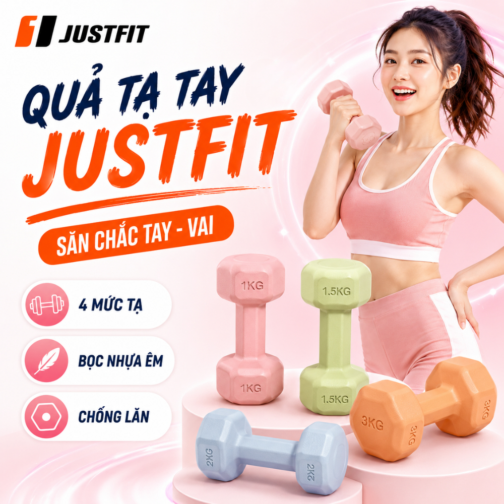 [1 đôi] Tạ tay JUSTFIT 1KG 1.5KG 2KG 3KG bọc nhựa cao cấp, tập gym yoga tại nhà chống trơn chống lăn