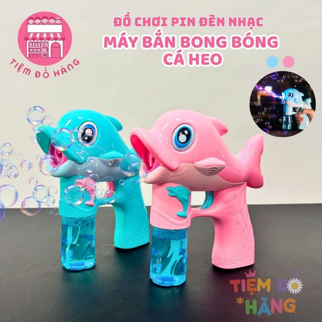 [TẶNG PIN] Súng Đồ Chơi Bắn Bong Bóng Xà Phòng Hình Cá Heo Có Đèn Và Nhạc Cho Bé