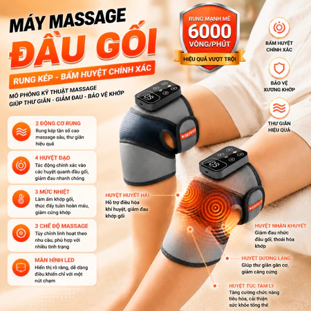 Máy Massage Đầu Gối Không Dây Chườm Ấm Hồng Ngoại Và Rung Êm Ái Giúp Thư Giãn Cơ Khớp Hiệu Quả