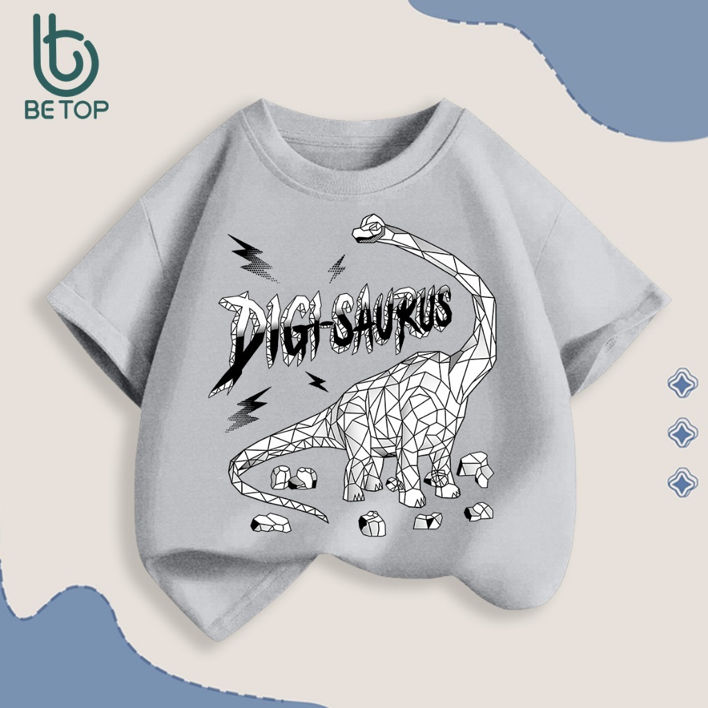 Áo Thun Bé Trai Digi Saurus BETOP, Áo Phông Khủng Long Cotton Mềm Mịn, Hình In Cao Cấp Co Giãn Cho Bé 12-45kg