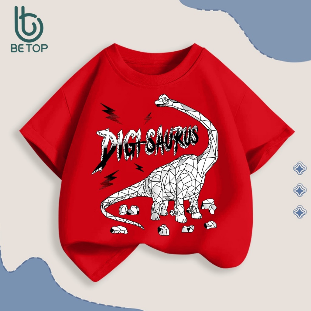 Áo Thun Bé Trai Digi Saurus BETOP, Áo Phông Khủng Long Cotton Mềm Mịn, Hình In Cao Cấp Co Giãn Cho Bé 12-45kg