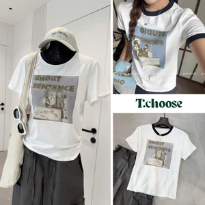 Áo phông chữ short viền cổ, áo thun tay ngắn 80430 TCHOOSE