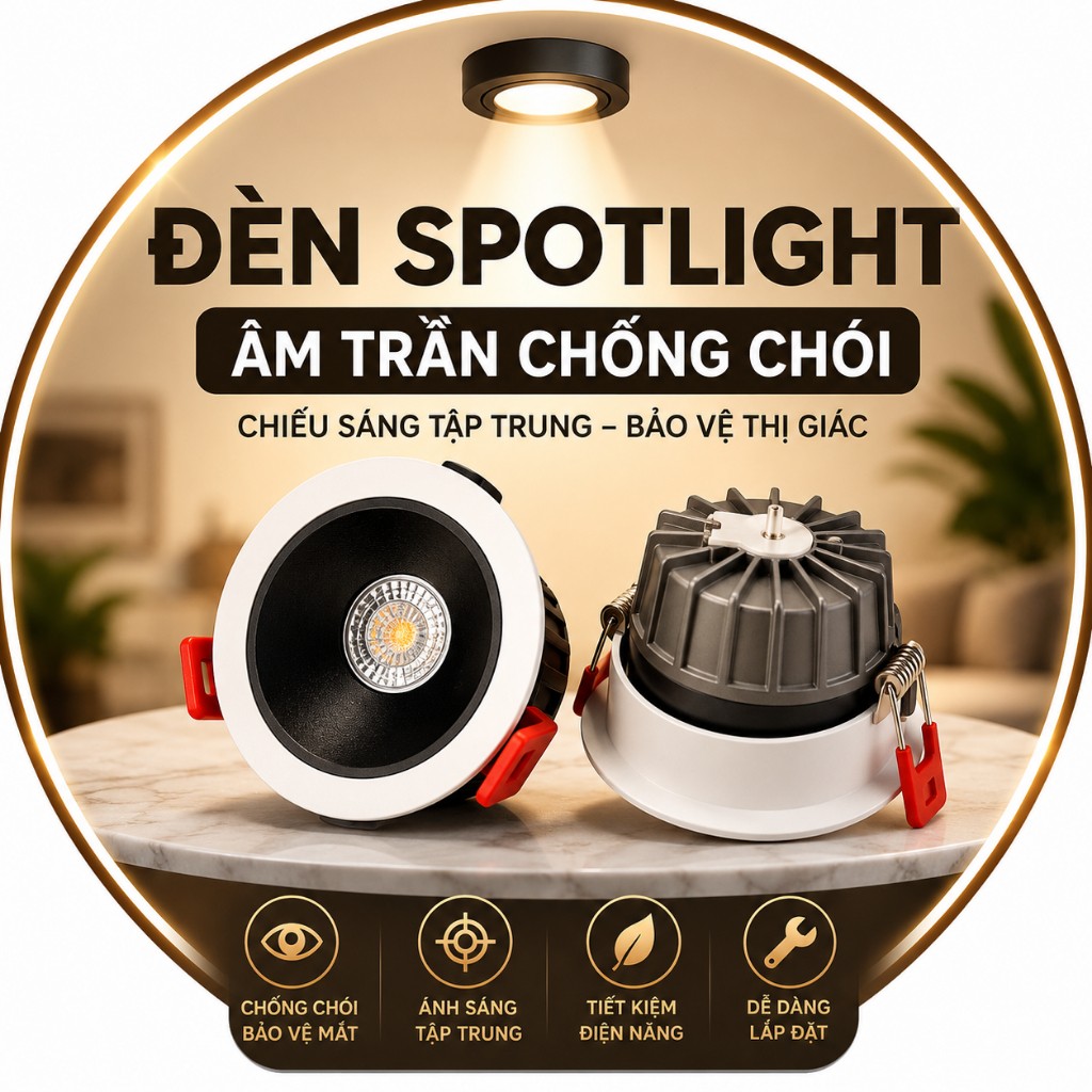 Đèn Led Âm Trần Chống Chói Spotlight 7w 12w xoay góc Chip COB trang trí phòng khách phòng ngủ hành lang lối đi