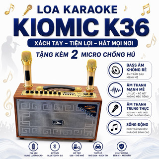 Loa Karaoke Xách Tay Kiomic K36 Tặng Kèm 2 Micro Chống Hú , Bass Âm Không Rè, Âm Thanh Mạnh Mẽ Trung Thực, Sống Động