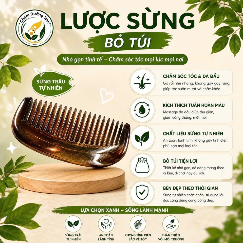 Lược Sừng Bỏ Túi Cao Cấp – Chống Tĩnh Điện,Chải Tóc Mượt,Nhỏ Gọn Mang Theo Mỗi Ngày