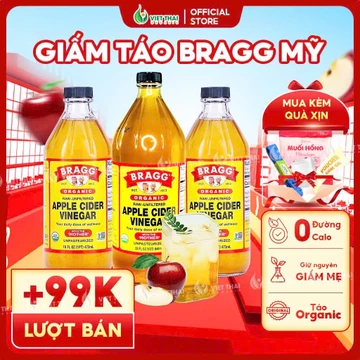 Giấm Táo Bragg Mỹ [100% Hữu Cơ] Chính Hãng Có Giấm Cái - Dấm Táo Detox Eatclean