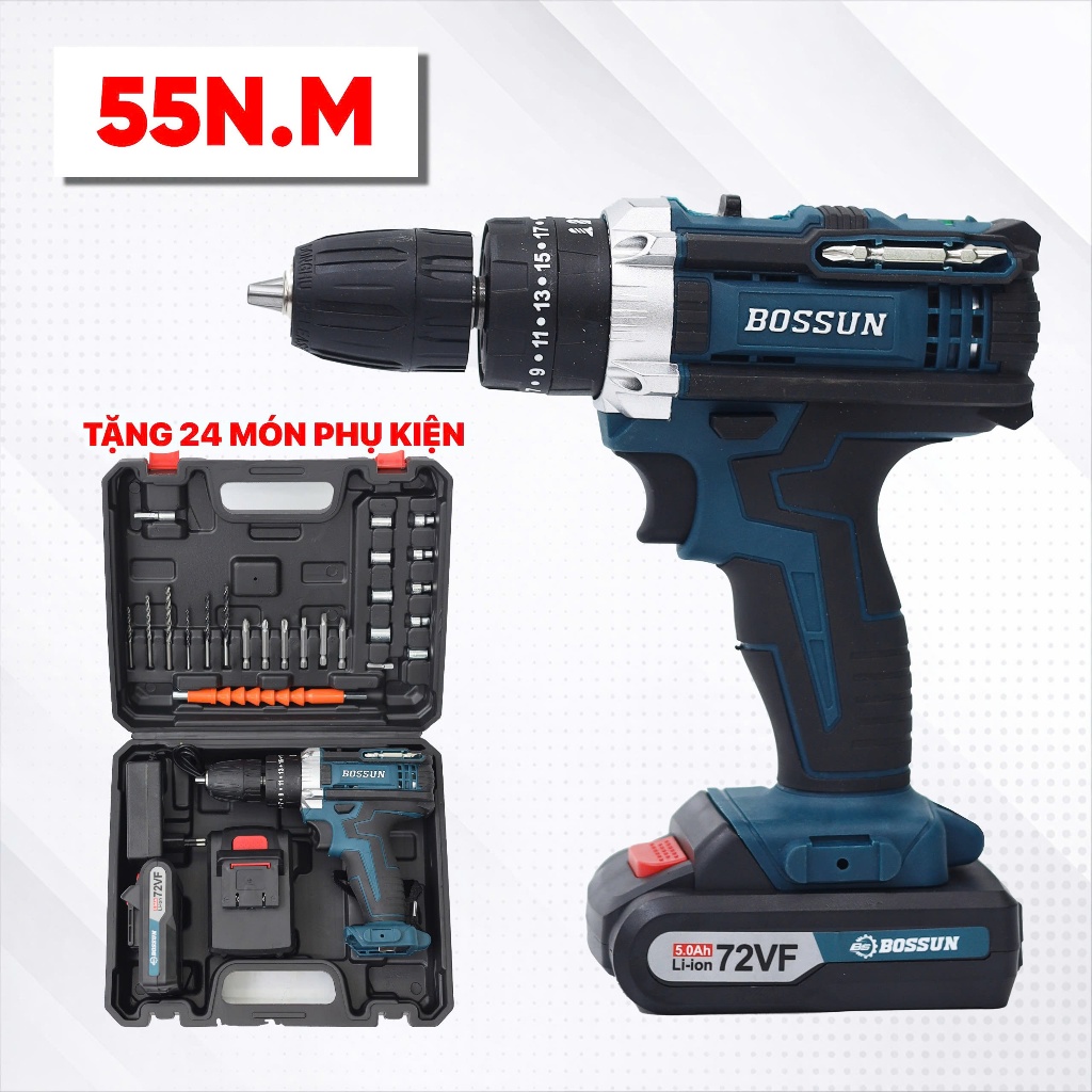 [Tặng phụ kiện] Bộ máy khoan giá đình đa năng BS BOSSUN BS-ID1072VF, Lực 55Nm, 3 chức năng khoan vít