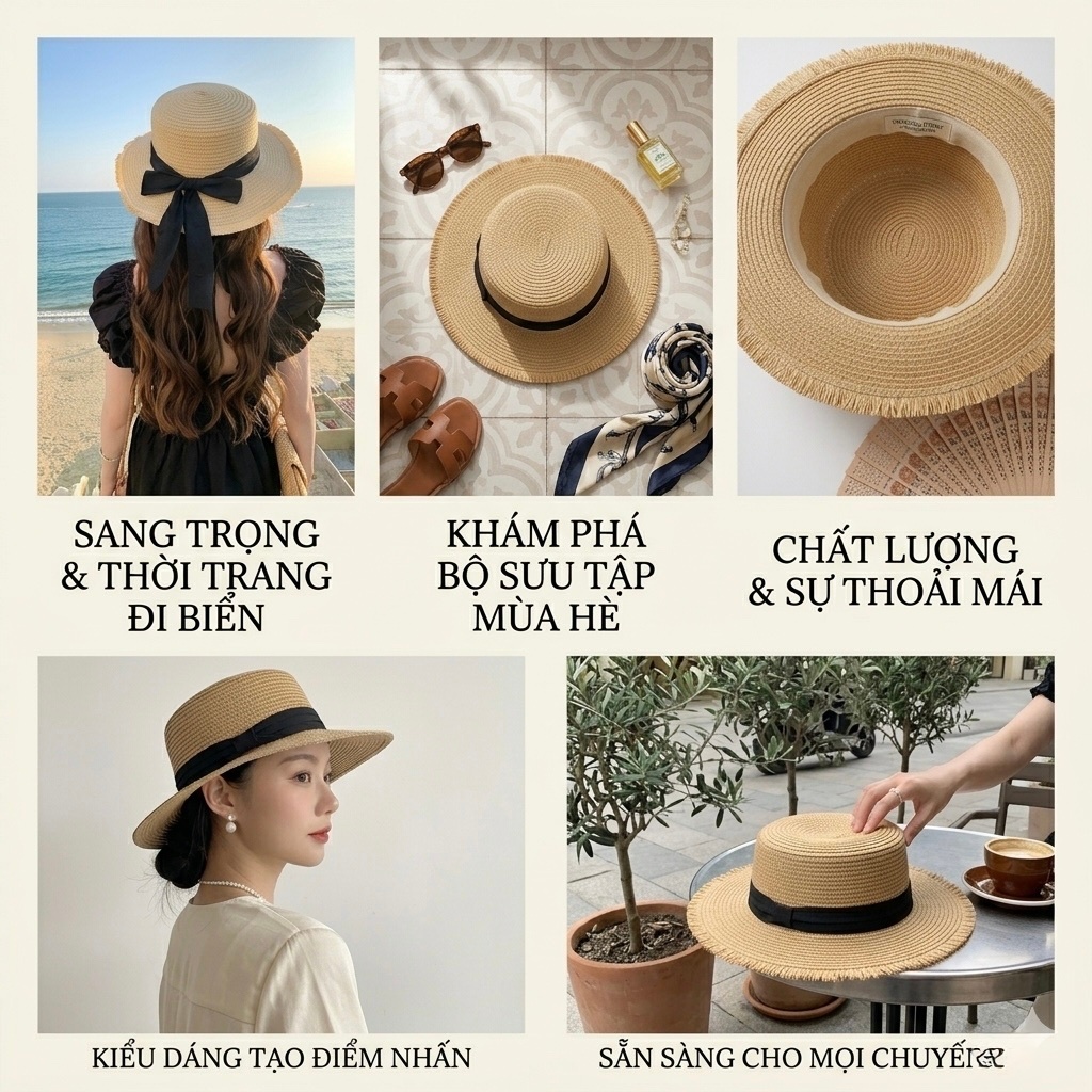 Mũ đi biển Nón cói vành nhỏ Che nắng màu sắc tươi trẻ làm đẹp