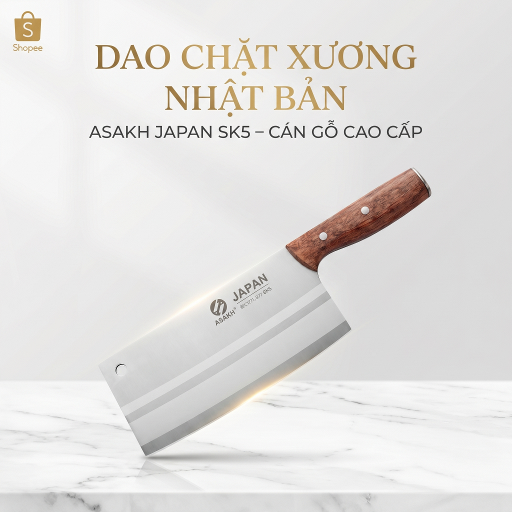 Dao Chặt Xương Round Cán Gỗ ASAKH dao chặt gà siêu cứng hiện đại KOOL, dao chặt gà, dao làm bếp