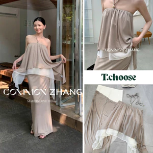 Set áo quây buộc dây dáng xòe + chân váy dài 14419 TCHOOSE