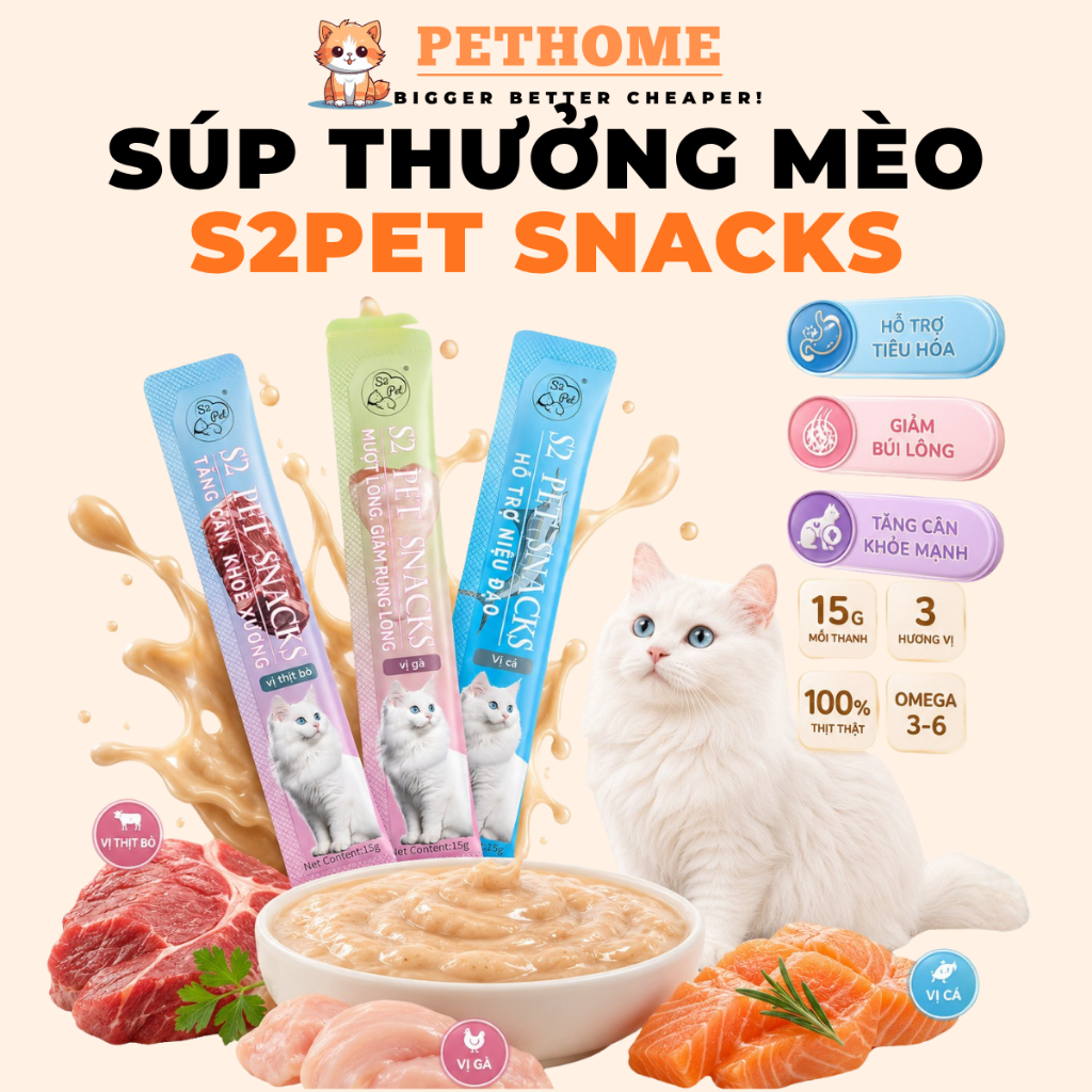 [COMBO 200 THANH] Súp Thưởng Cho Mèo S2Pet, Shizuka Giàu Năng Lượng Bổ Sung Dinh Dưỡng Cho Mèo