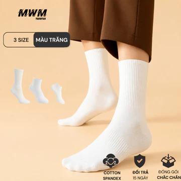 Tất trắng nữ ManwMan Tất nữ cổ cao Tất nam cổ trung dày dặn Tất cổ ngắn nam nữ cotton Vớ nữ basic thoáng khí không xù.