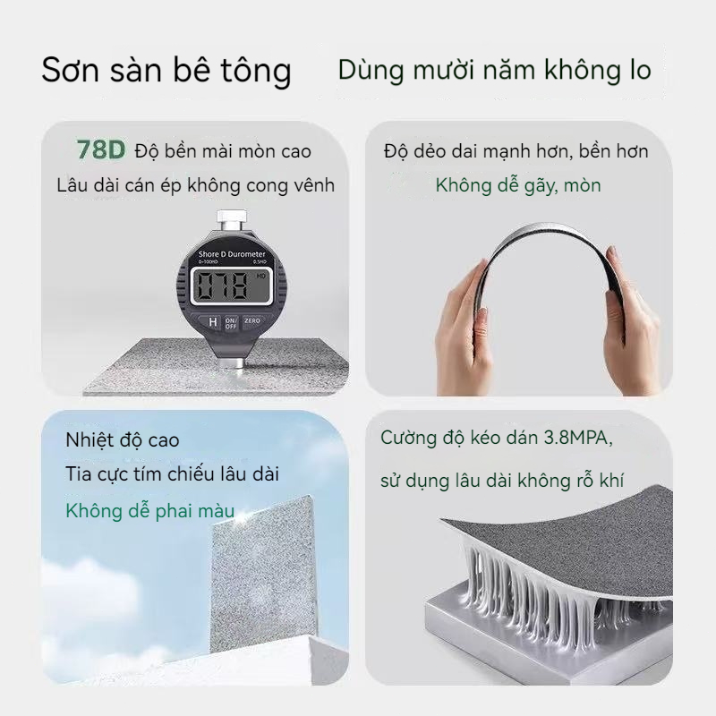 [3Kg ~ 2m²] Sơn sàn tự san phẳng cát màu Epoxy, cải tạo sàn không đục phá, chống thấm, bền đẹp