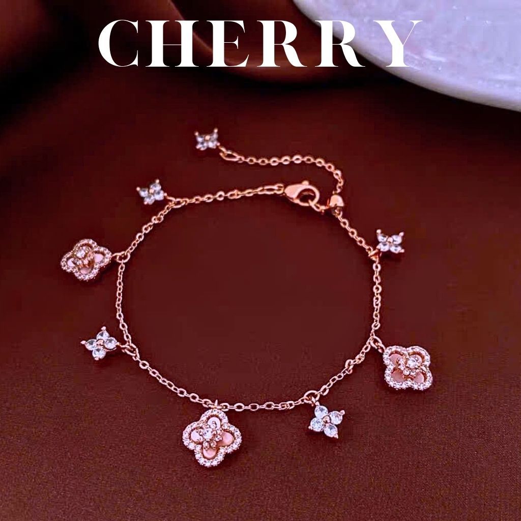 Set vòng cổ, vòng tay nữ cỏ 4 lá titan CHERRY JEWELRY đính đá may mắn phụ kiện thời trang cao cấp