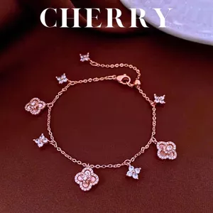 Vòng tay, lắc tay nữ cỏ 4 lá may mắn mạ bạc trắng CHERRY JEWELRY titan không gỉ 2 màu cao cấp