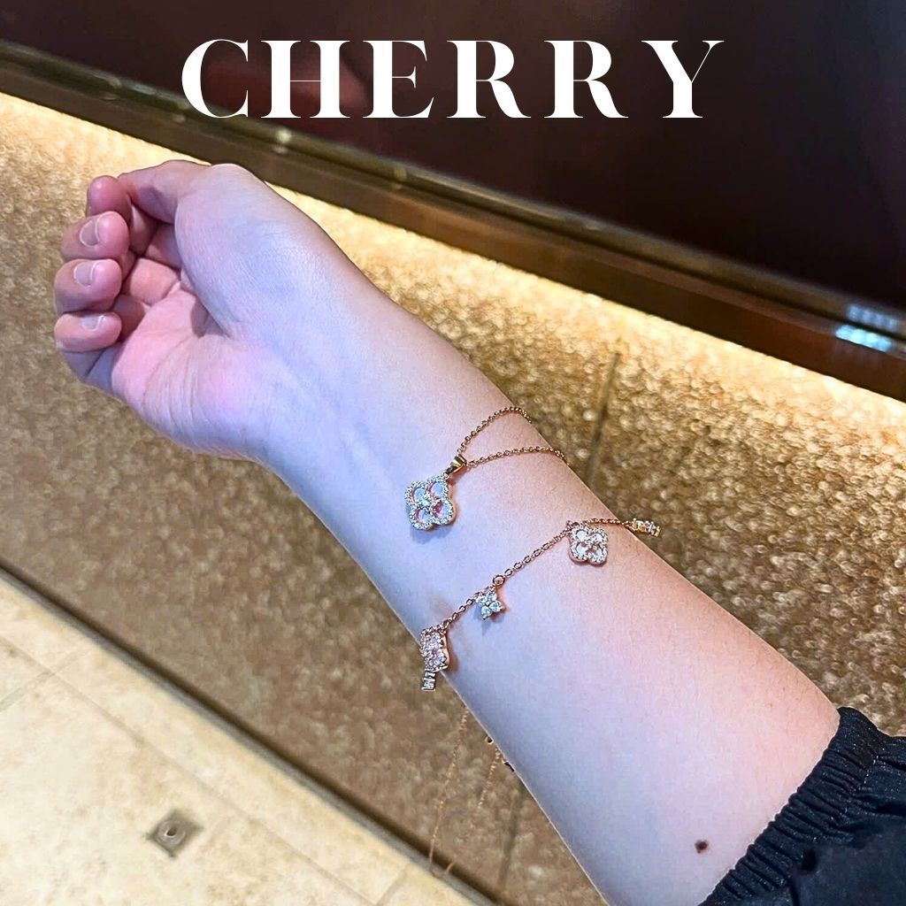 Set vòng cổ, vòng tay nữ cỏ 4 lá titan CHERRY JEWELRY đính đá may mắn phụ kiện thời trang cao cấp