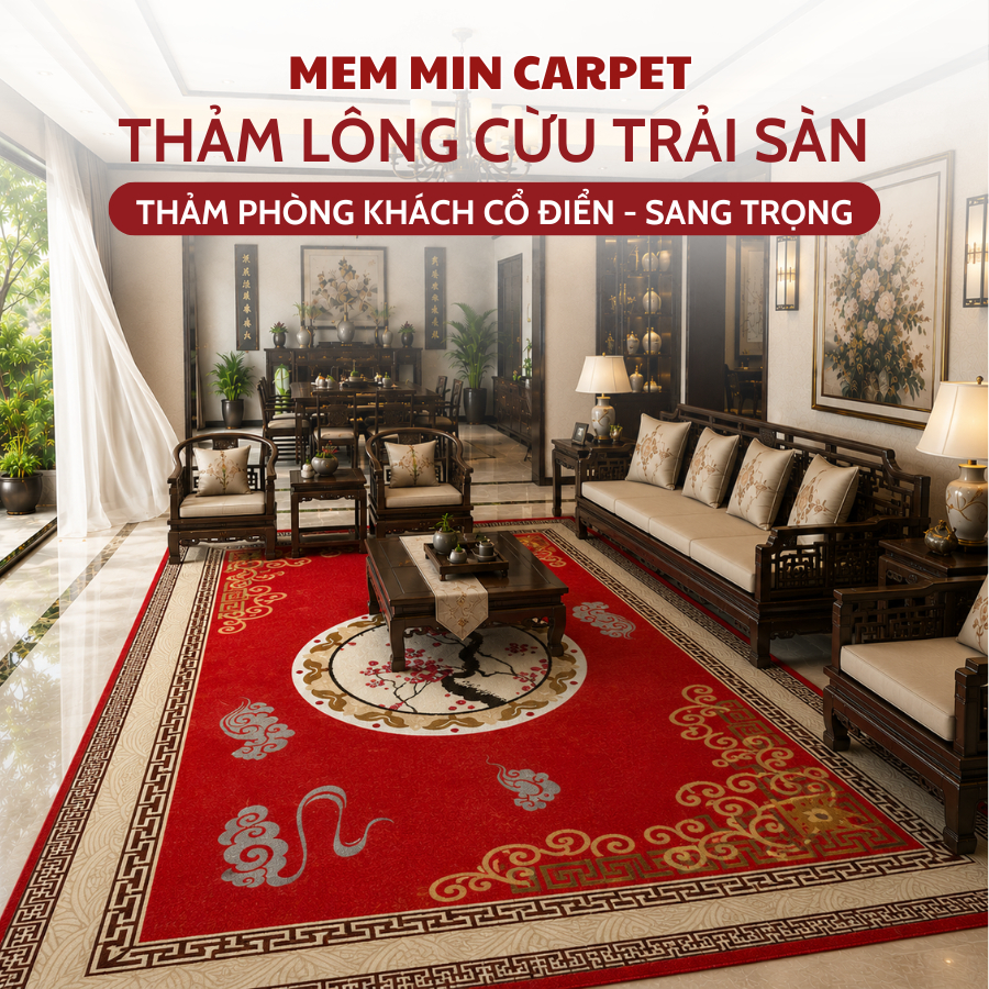 Thảm Lông Cừu Cổ Điển Êm Ái, Mềm Mượt, Không Rụng Lông Làm Mới Không Gian Sống - MemminCarpet - TH76