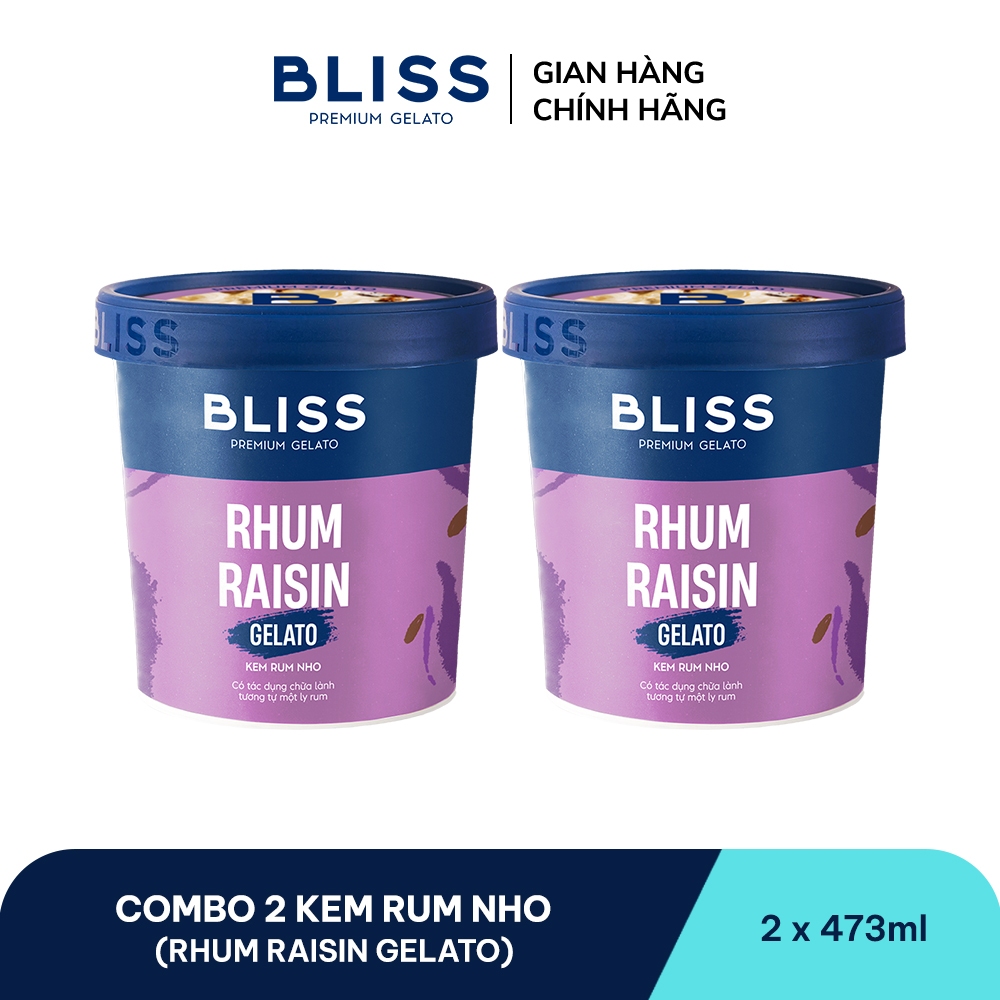 [Hỏa tốc HN/HCM] Combo 2 Kem BLISS Premium Gelato vị Kem Rum Nho (Rhum Raisin Gelato) hộp 473ml