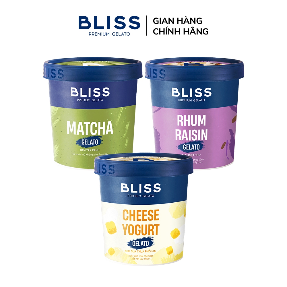 [Hỏa tốc HN/HCM] Combo kem BLISS BEST SELLER (3 hộp x 473ml): Trà Xanh, Rum Nho, Sữa Chua Phô Mai
