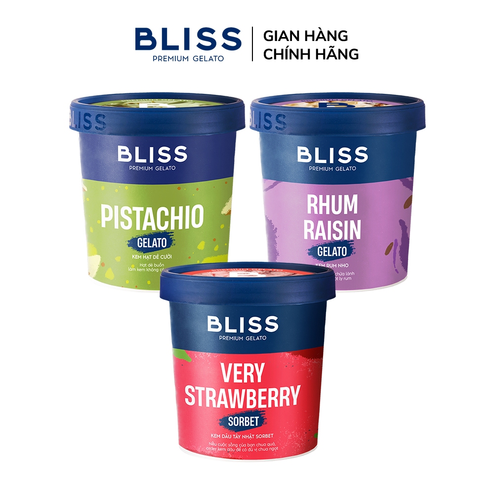 [Hỏa tốc HN/HCM] Combo kem BLISS HOA QUẢ HẠT (3 hộp x 473ml): Hạt Dẻ Cười, Rum Nho, Dâu Tây Nhật