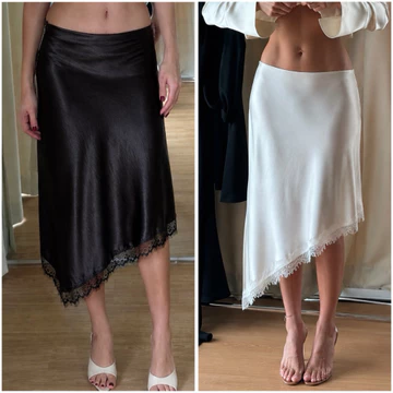 VBS - Cami Skirt - Chân váy lụa lửng trend, Chân váy lụa 2 lớp phối ren quyến rũ ( váy và áo bán riêng)