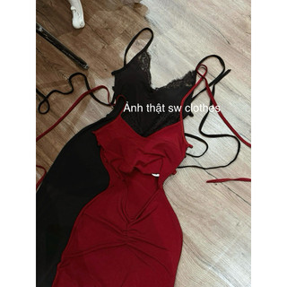 Đầm body khoét v phối ren thiết kế hở khoét đang chéo lưng sexy