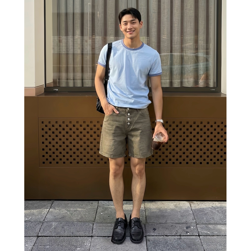 Quần Short Jeans Nam Form Rộng Denim Cao Cấp Đính Hàng Khuy Trước Unisex Streetwear TMT.STU | TMTD09