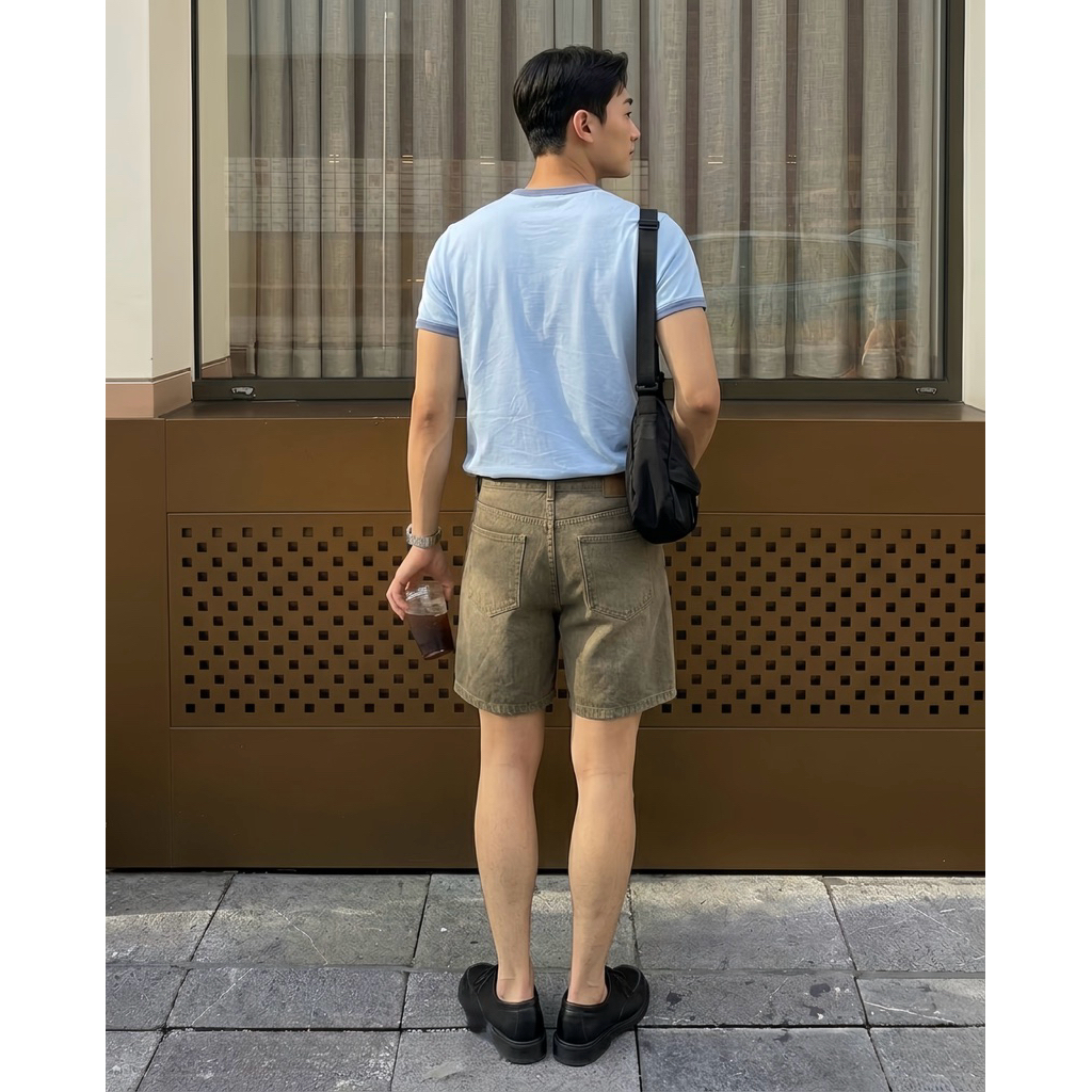 Quần Short Jeans Nam Form Rộng Denim Cao Cấp Đính Hàng Khuy Trước Unisex Streetwear TMT.STU | TMTD09