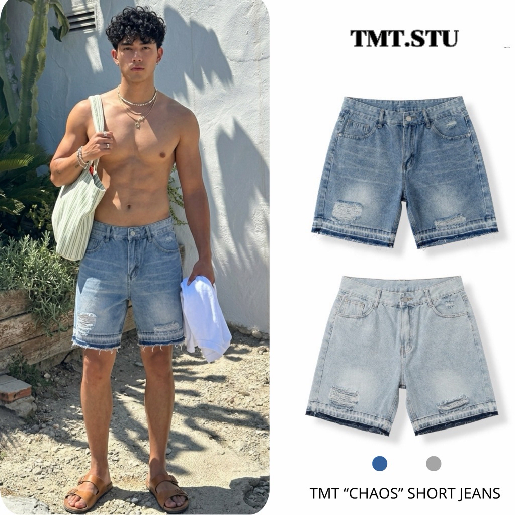 [Bản Cao Cấp] Quần Short Jeans Nam Rách Form Rộng Trên Gối Denim Cotton Unisex Local Brand TMT.STU | TMTD03