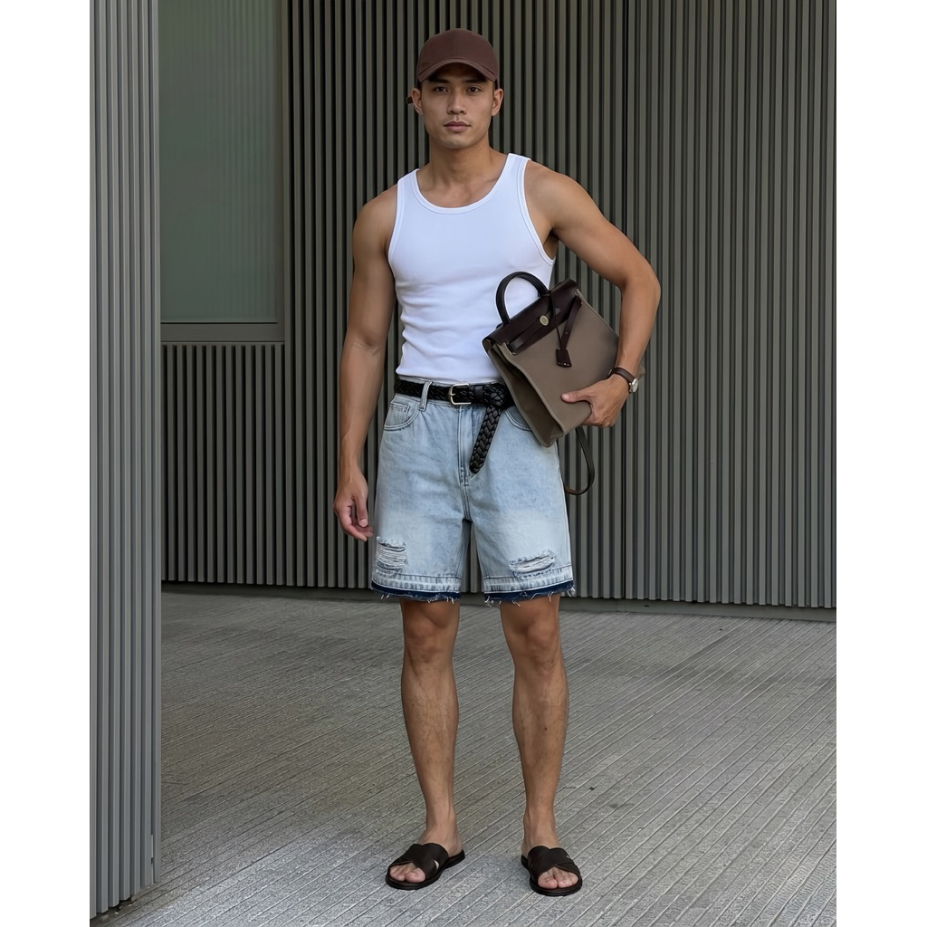 [Bản Cao Cấp] Quần Short Jeans Nam Rách Form Rộng Trên Gối Denim Cotton Unisex Local Brand TMT.STU | TMTD03