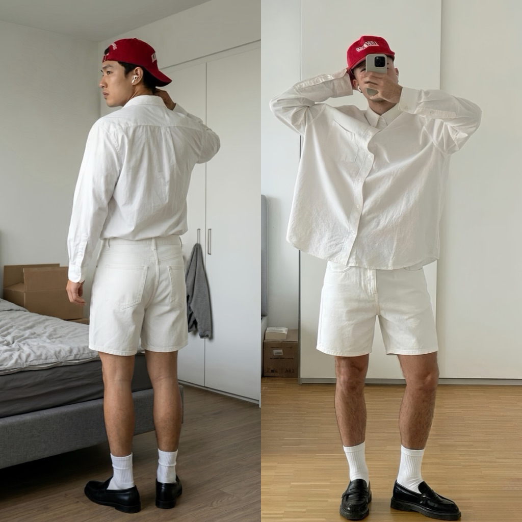 Quần Short Jeans Nam Trơn Form Rộng Trên Gối Denim 360GSM Unisex Màu Trắng Kem Nâu TMT.STU | TMTD19