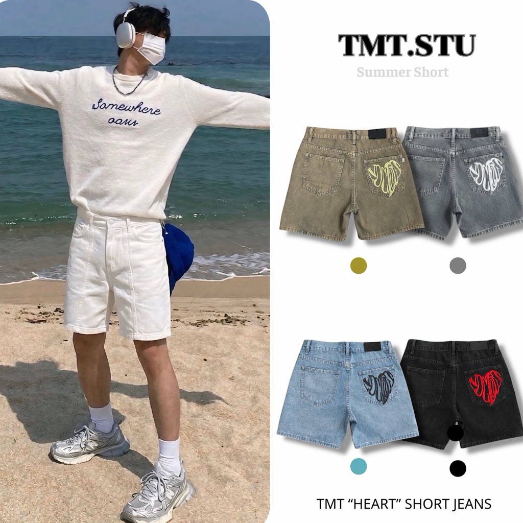 [Mùa Hè] Quần Short Jeans Nam Nữ Thêu Trái Tim Túi Sau Premium TMT.STU | TMTD01