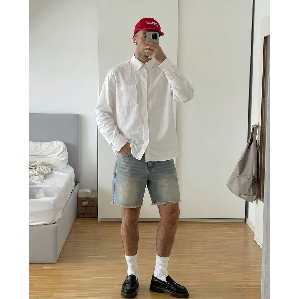 Quần Short Jeans Nam Wash Trơn Tưa Ống Form Rộng Trên Gối Jean Cotton Basic Unisex Local Brand TMT.STU | TMTD06