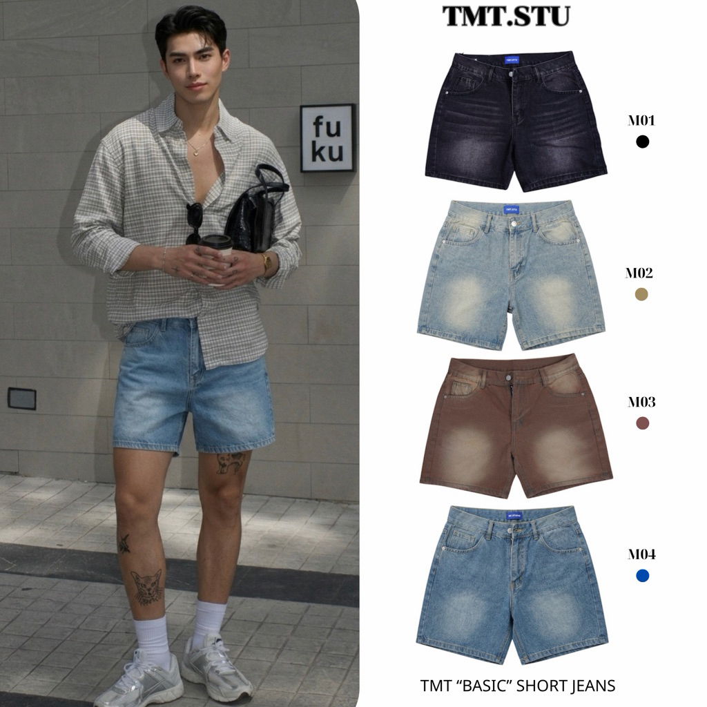Quần Short Jeans Nam Form Rộng Trên Gối Denim Cao Cấp Basic Unisex Local Brand TMT.STU | TMTD12