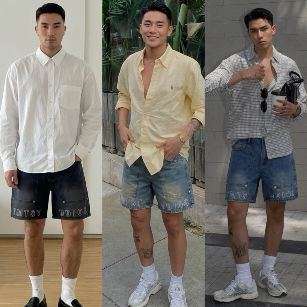 Quần Short Jeans Nam Form Rộng Thêu Chữ Denim Cao Cấp Trên Gối Unisex Local Brand TMT.STU | TMTD10