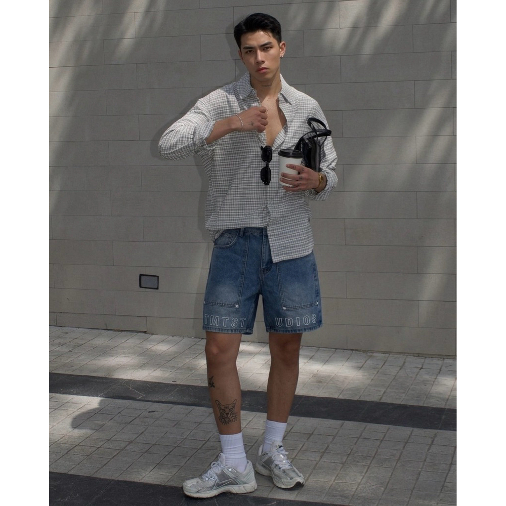 Quần Short Jeans Nam Form Rộng Thêu Chữ Denim Cao Cấp Trên Gối Unisex Local Brand TMT.STU | TMTD10