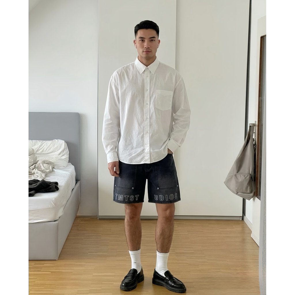 Quần Short Jeans Nam Form Rộng Thêu Chữ Denim Cao Cấp Trên Gối Unisex Local Brand TMT.STU | TMTD10