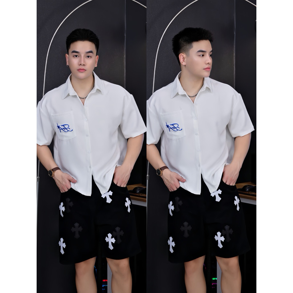 Quần Short Jeans Nam Chrome Hearts Thêu Da Chữ Thập Form Rộng Trên Gối Denim Unisex TMT.STU | TMTD17