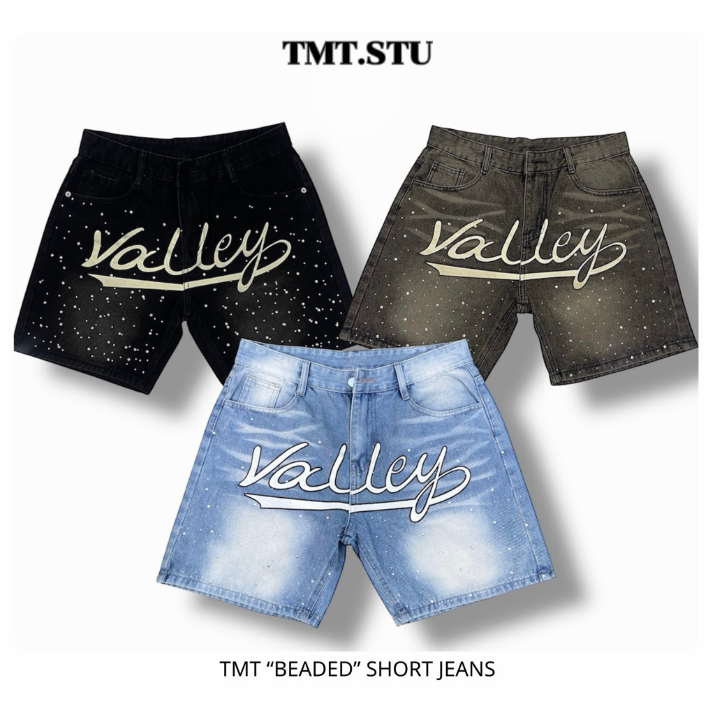 QUẦN SHORT JEAN ĐÍNH ĐÁ BLING BLING VALLEY - Thiết Kế độc quyền, Form Trên Gối,  Unisex Nam Nữ, Jean cao cấp | TMTD15