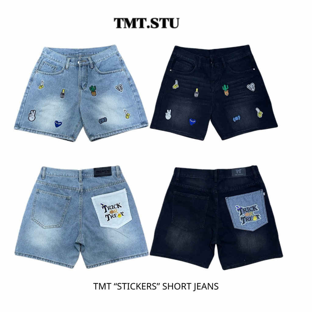 Quần Short Jeans Nam Thêu Sticker Form Rộng Trên Gối Denim Cao Cấp Unisex TMT.STU | TMTD38