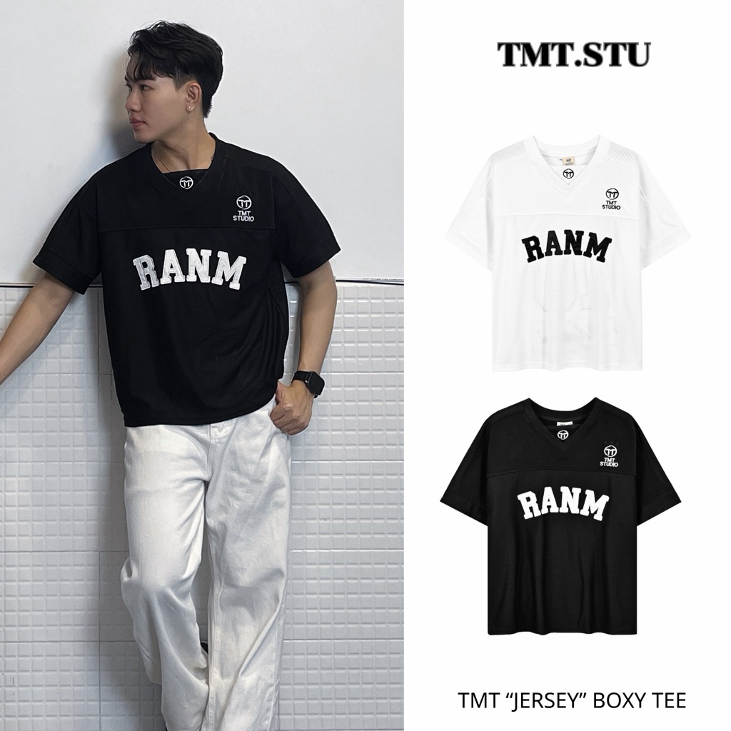 Áo Thun Boxy Nam Cổ V Thêu Chữ RANM Form Rộng Unisex Cotton Mesh Local Brand TMT.STU | TMTD16