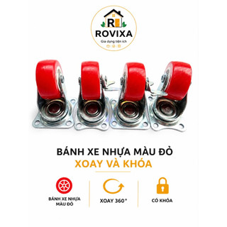 Bánh Xe Nhựa Đỏ Xoay 360 Độ( 2 cái) Có Khóa / Không Khóa – Bánh Xe Đẩy Chịu Lực Nhiều Kích Cỡ