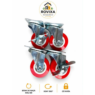 Bánh Xe Nhựa Đỏ Xoay 360 Độ( 2 cái) Có Khóa / Không Khóa – Bánh Xe Đẩy Chịu Lực Nhiều Kích Cỡ