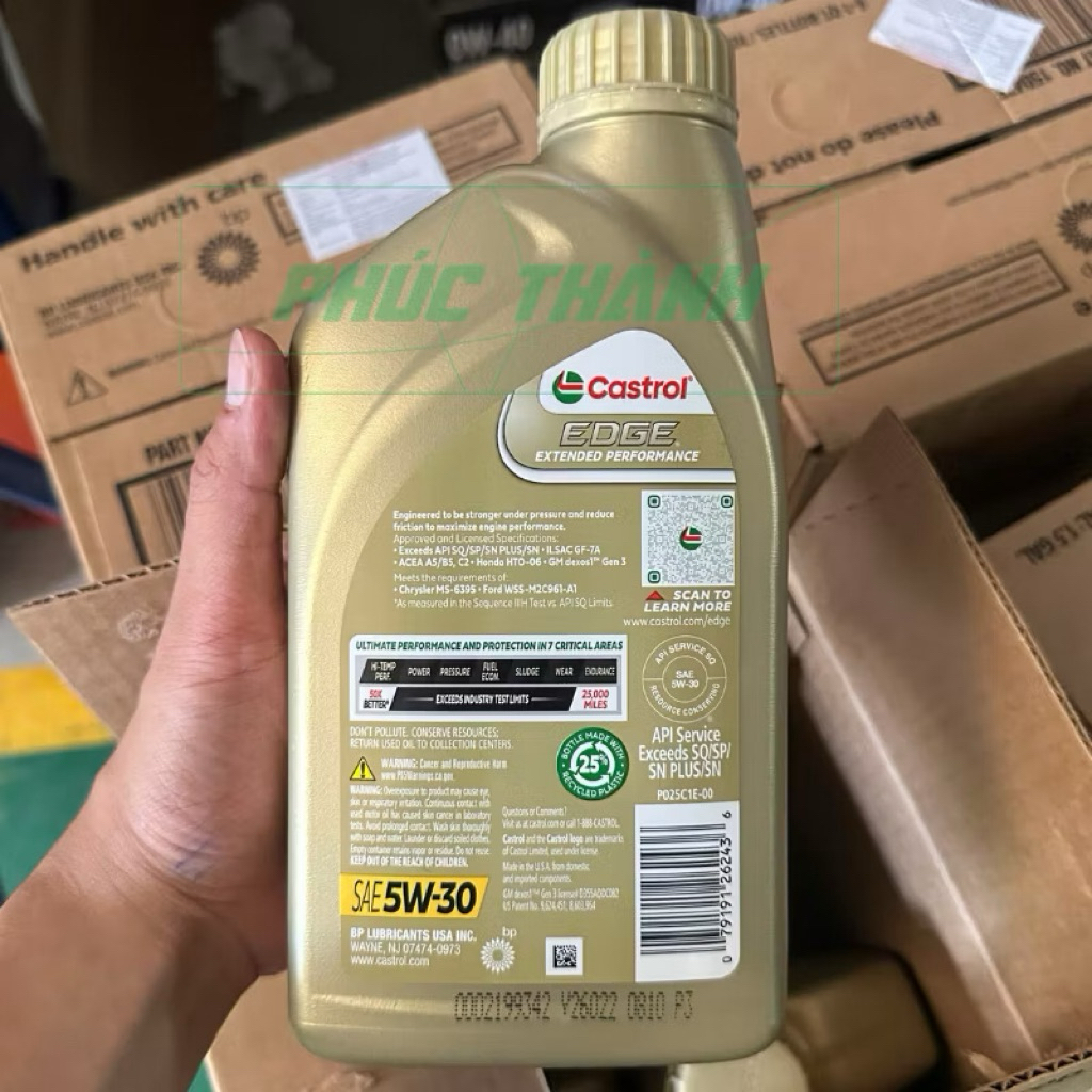 Thùng 6 Chai Dầu Nhớt Tổng Hợp Toàn Phần Ô-Tô CASTROL EDGE EP 5W30 946ml Nhập Khẩu USA - Chính Hãng