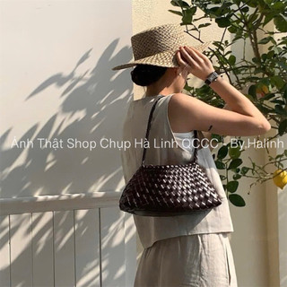 Hàng QC - Túi Kẹp Nách Nội Địa Da Đan Kèm Túi Rút Vintage