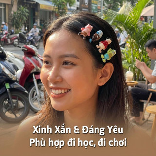 Bộ kẹp tóc gấu kem 6 cái + kẹp cá bơi Y2K | Phụ kiện tóc mái cute Hàn Quốc
